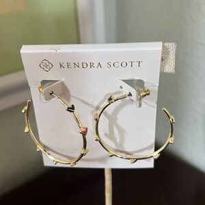 Kendra Scott Gold Hoops with Pink and Black Heart Accents